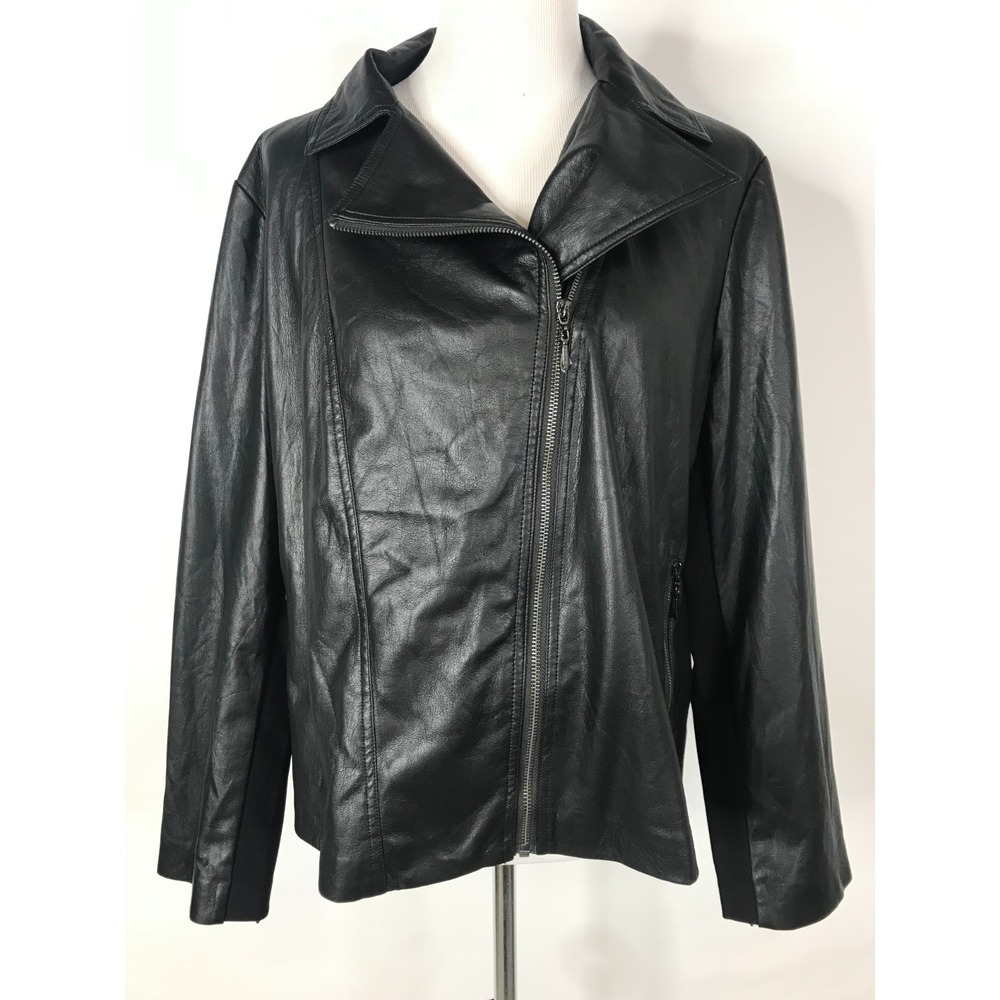 Chicos Jacket Womens Extra Large 3 Black Faux Leather Vegan Asymmetrical Moto